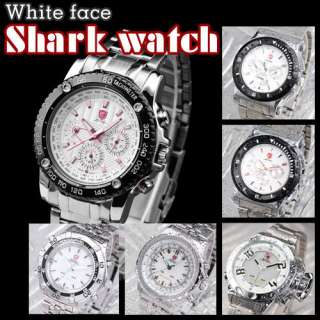 SHARK LED WHITE SERIES DUAL TIME DATE FUNCTION MEN SPORT QUARTZ WATCH 