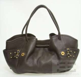 Cole Haan Dark Brown Pebbled Leather Gold Stud Handbag  