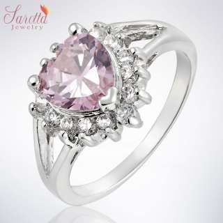 Lady Fashion Jewelry Pink Sapphire White Gold GP Cocktail Gem Ring 