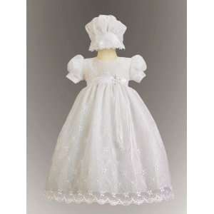  White Embroidered Tulle Christening Baptism Gown Baby