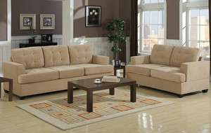   Loveseat Set Khaki Waffle Suede Couch Love Seat Living Room  