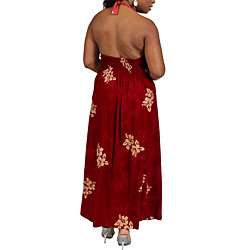 Long Hibiscus Burgundy Halter style Dress (Indonesia)  