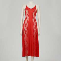 Illusion Womens Red Lace Panel Nightgown  