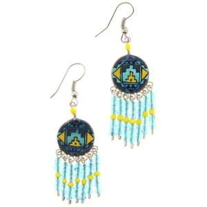  Native American Style Dangling Round Earrings in Blue and 