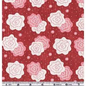  45 Wide Hearts Aflutter Roses Red Fabric By The Yard 