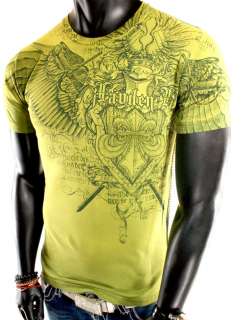 NEW MENS WASHED GREEN STITCHED CROSS UFC MMA WINGS ROYAL CLUB SKULLS T 