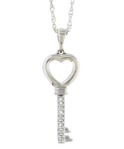 Silver Diamond Accent Key To My Heart Necklace  