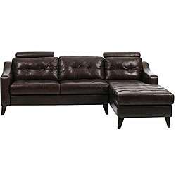 Natalie Brown Leather Tufted Sectional Sofa  