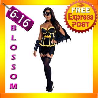  Batgirl Super Hero Superhero Ladies Fancy Dress Costume Outfit Cape 