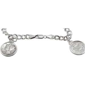 Coins Charm Bracelet Silver 8 Indian Buffalo Nickel  