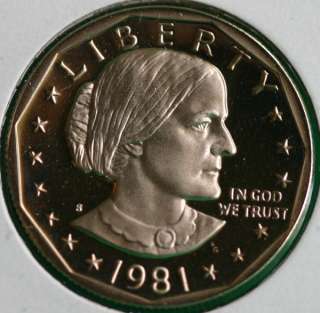 1981  S PROOF Susan B Anthony Dollar Coin SBA 1981 S US Mint Coin MADE 