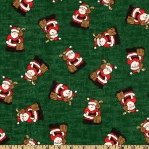  44 Wide Santa & Reindeer Green Fabric By The Yard Arts 