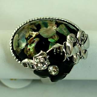   Perfect Butterfly Flower Diamante Mother Of Pearl Shell Gem Ring