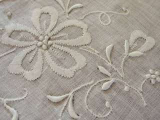 Vintage White Madeira Applique Bridal Handkerchief w/ Stickers  