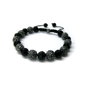 Black Shamballa 10mm Glass Beaded Bracelet with Alternating 9 Iced Out 