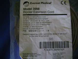Everest Medical Bipolar Extension Cord Model 3998 NEW  