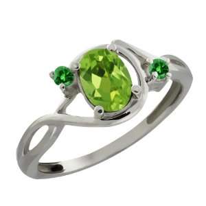  0.86 Ct Oval Green Peridot and Green Diamond Sterling 