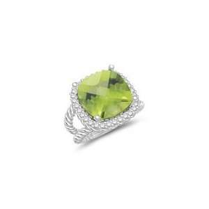  0.32 Cts Diamond & 6.54 Cts Peridot Ring in 14K White Gold 
