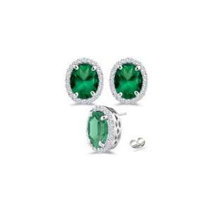  0.27 Ct Diamond & 0.68 Ct Emerald Stud Earrings in 14K 