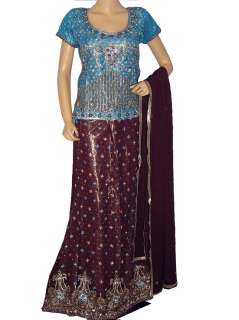 Designer Wedding Indian Dress Skirt Clothing Blue Top Chocolate 