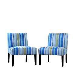 Portfolio Niles Sea Blue Stripe Armless Chair (Set of 2)   