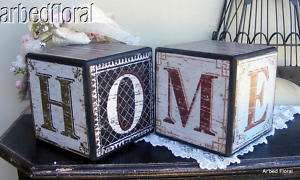HOME Wooden Block French Tuscan Decor SET 2  