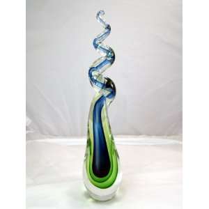  Murano Glass Vase Mouth Blown Art Green Sommerso Corkscrew 