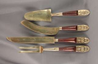 Vintage Thailand Siam Brass Teak Flatware Knives Forks  