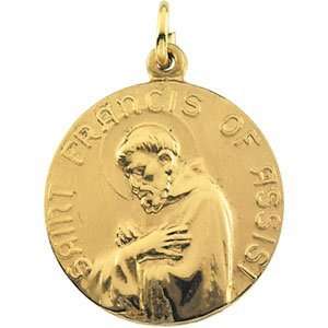    14K Gold Antique style St. Francis Of Assisi Medal Jewelry