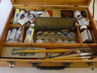   ARTISTS DOVETAILED CASE LOADED PAINTS BRUSHES. PALLET & MORE  