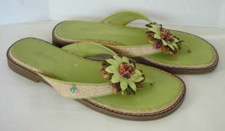   BRIGHTON Orchid Green Floral Thong Flip Flop Sandals Sz 8M  
