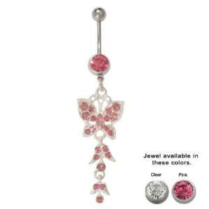 Belly Button Ring Surgical Steel Dangling Butterfly with Jewels 