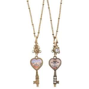 Victorian Style Michal Negrin Key Pendant with Heart Shaped Swans 