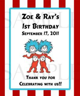 Birthday Dr. Seuss Thing 1 Thing 2 Crayon Labels Favor  