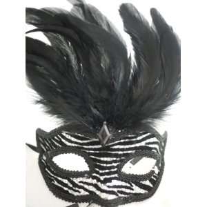  Black and White Venetian Animal Print Mask Feather 