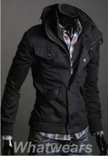 Mens Slim Stand Collar Double Zip Up Short Coat Jacket 2 Color 4 Size 