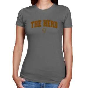  NCAA Marshall Thundering Herd Ladies Charcoal Logo Arch T 