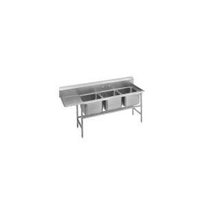   Sink, (3) 20 x 20 x 14 in D, 36 in Left Drainboard, 14 Ga. Stainless