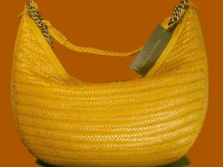 DONALD PLINER ITALY Yellow Woven Nappa Leather NEW Large Shoulder Hobo 