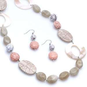  Long 32 Inch Natural Stone and Shell Beaded Necklace Set 