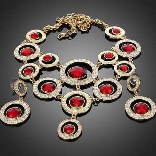 ARINNA posh red circles fashion earrings necklace set 18K GP Swarovski 