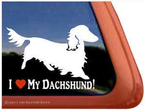 LOVE MY DACHSHUND ~ Longhair Weiner Dog High Quality Window Decal 