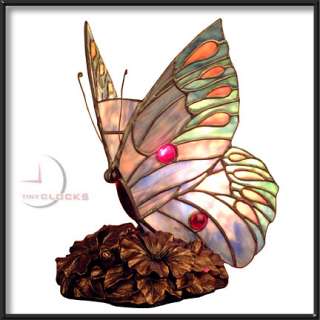 Butterfly on Hibiscus, Tiffany Stained Glass Art Lamp  