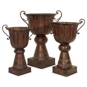  Set of 3 Large Rustic Fluted Trophy Shaped Urn Planters 