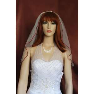   Elbow Length Red Satin Rattail Cord Edge Bridal Wedding Veil Beauty