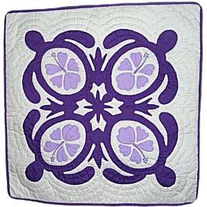 Hawaiian Honu Petroglyph Turtles & Hibiscus Quilted Throw Pillow Cover 