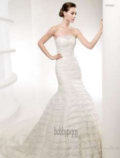 Elegant 2012 Strapless Mermaid Wedding Dress Ivory Or White Organza 