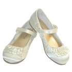 IM Link Toddler Girls Satin Cream Mary Jane Velcro Ruffle Shoes Size 5