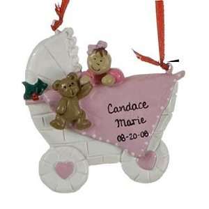 Personalized Baby Carriage Pink Christmas Ornament