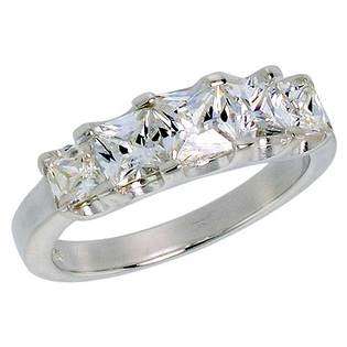 Sterling Silver 1/2 Carat Size Princess Cut Cubic Zirconia Bridal Ring 